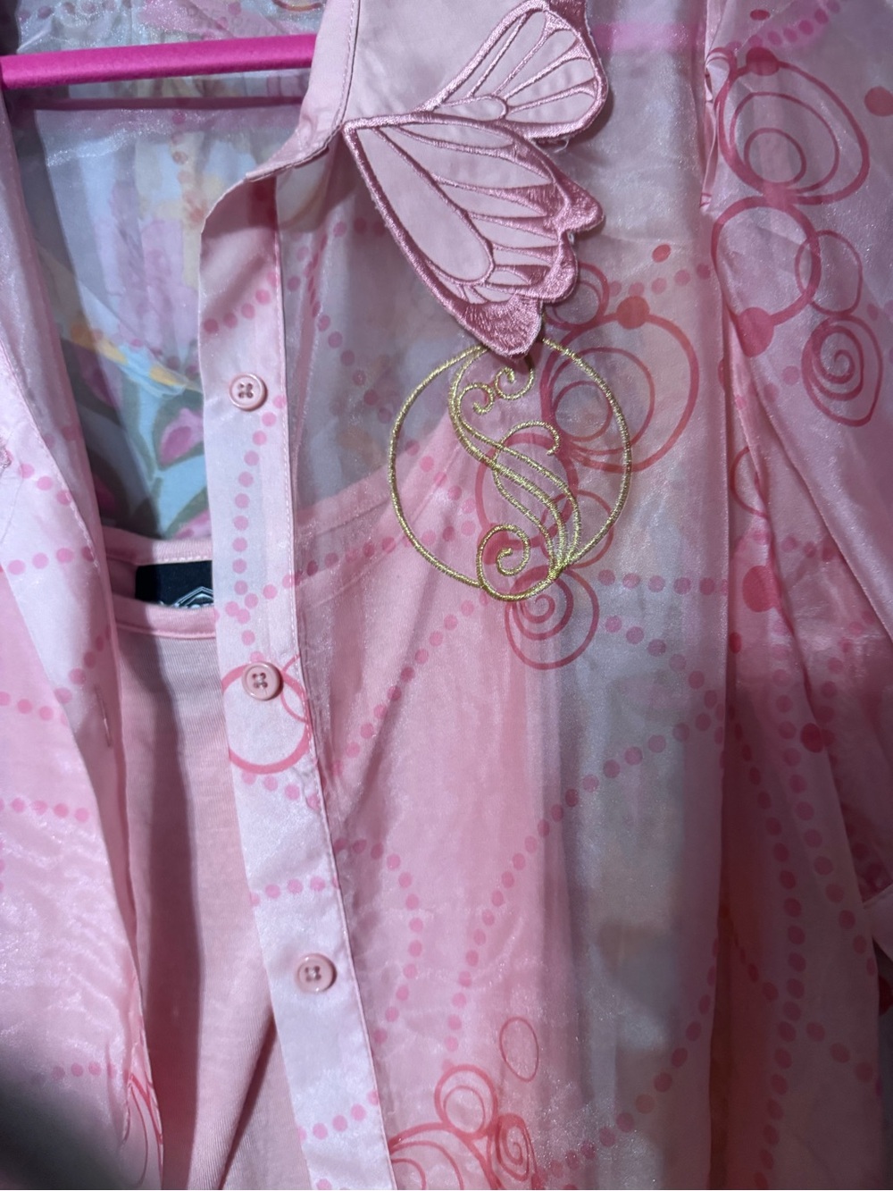 Hot Topic WICKED Pink Butterfly Accent Button Front Tank & Shirt Set